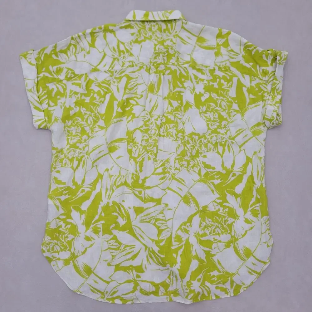 Ralph Lauren 100% Linen Short Sleeve Button Down Shirt Floral Size XL